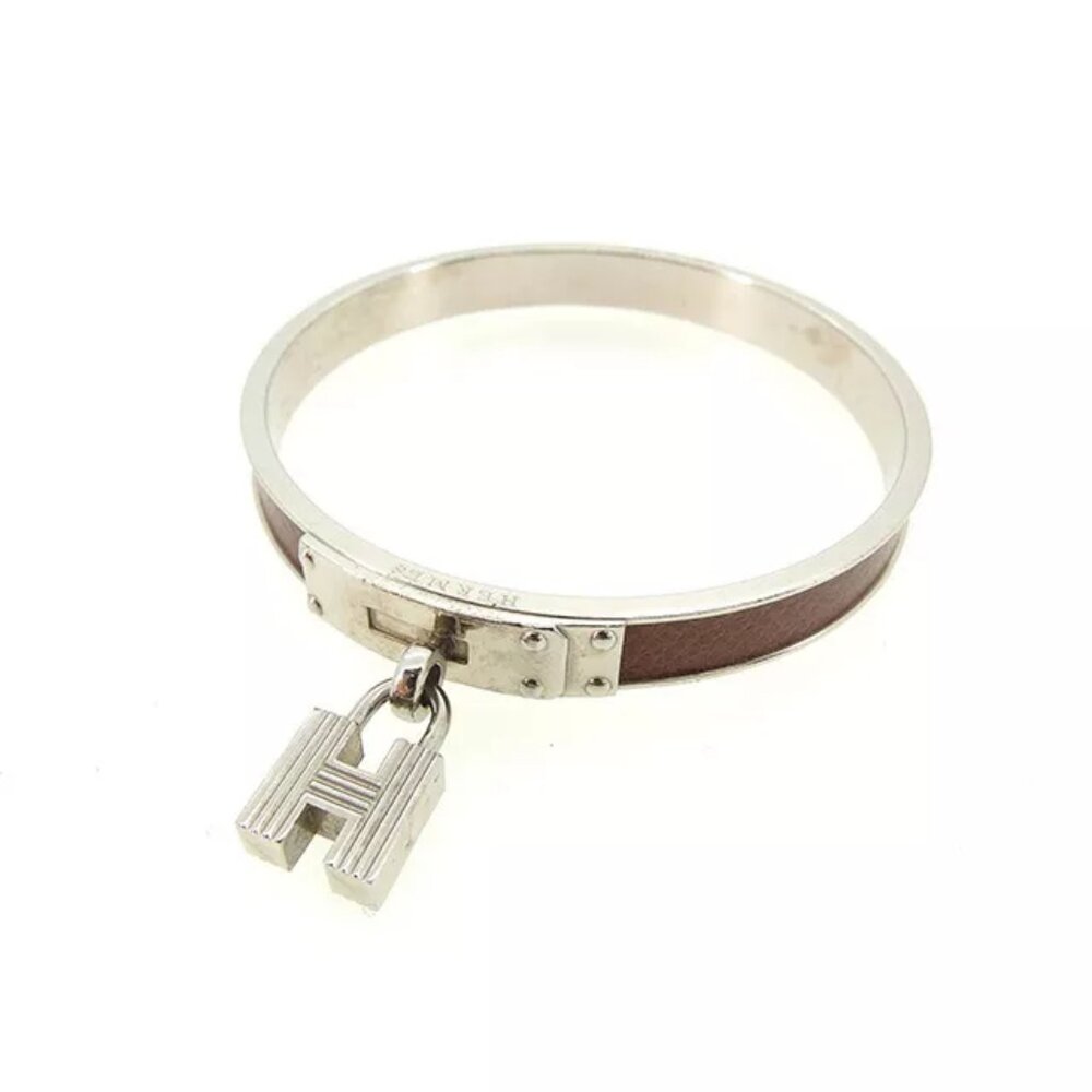 Hermes Bangle Bracelet Brown Silver Woman Authentic Used Y5321